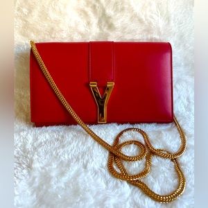 Ysl Y leather gold chain